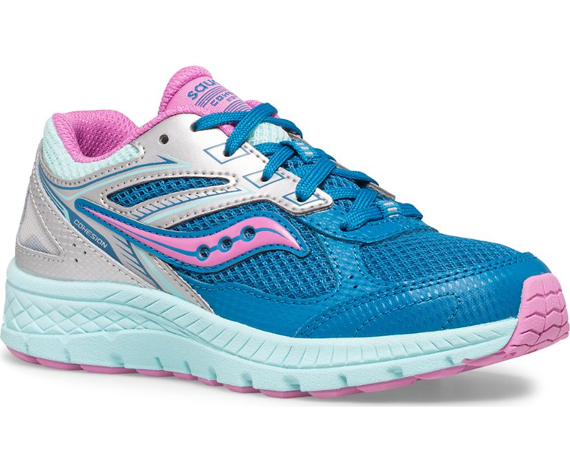 Saucony Cohesion 14 Lace Kids\' Sneakers Silver / Blue | Canada 849JPQJ